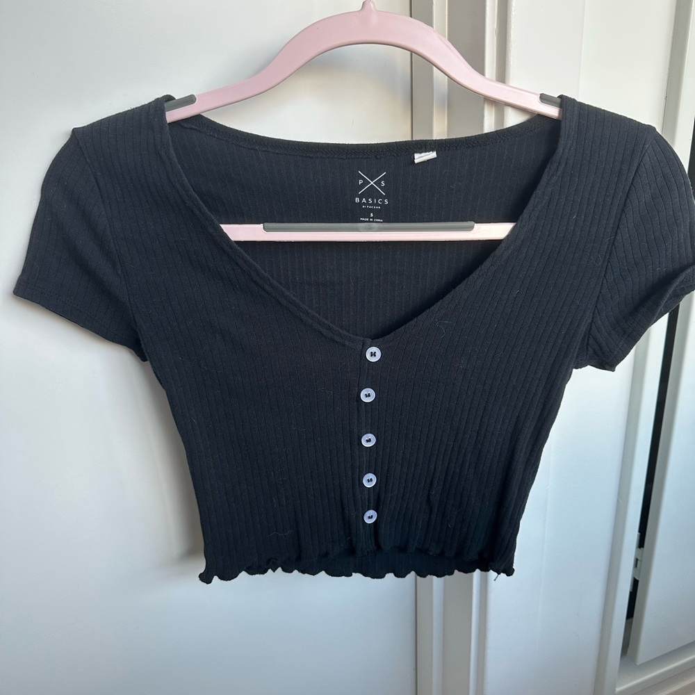 PacSun Black Ribbed Cap Sleeve Crop Top
